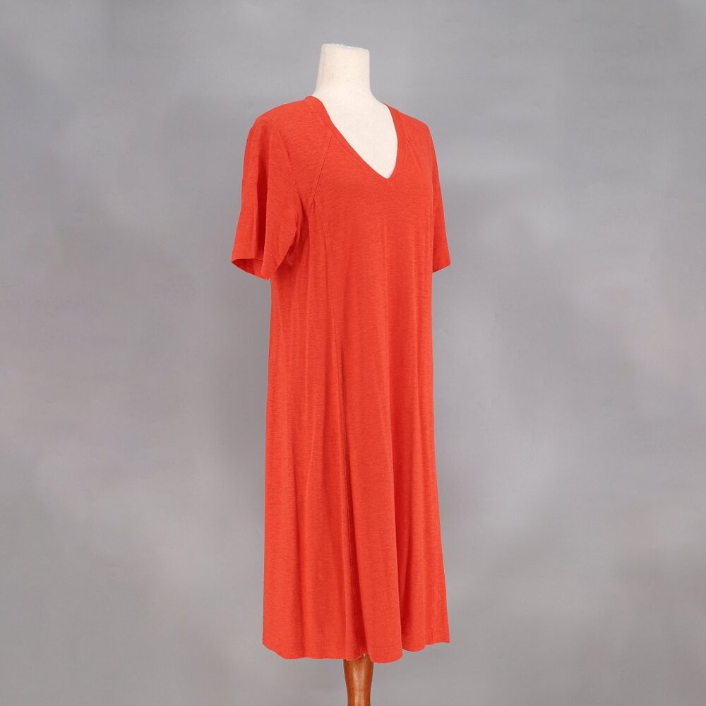 EILEEN FISHER Organic Cotton and Hemp V- neck Dress Orange Size M - Picture 2 of 7